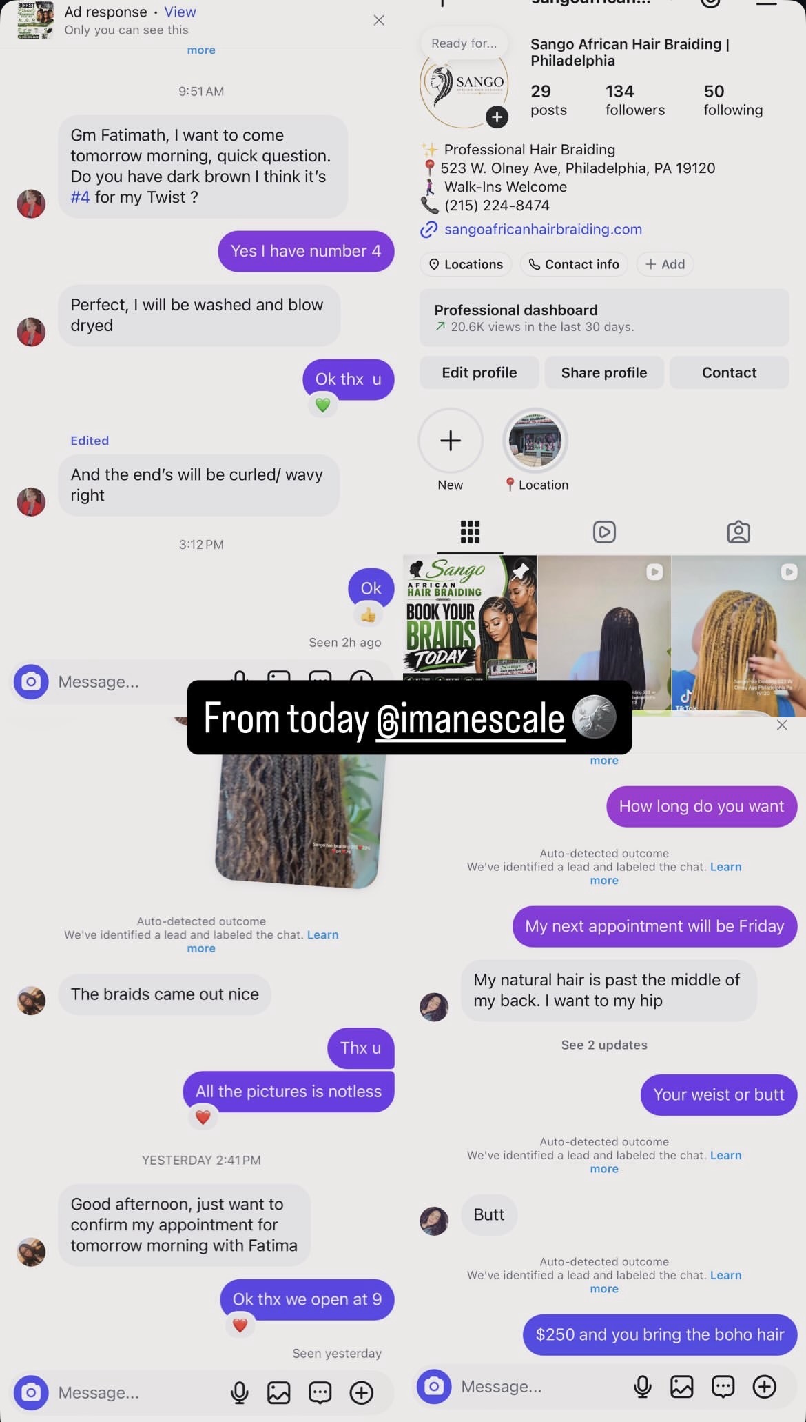 Hair braiding campaign messages and profile growth